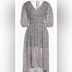 Maje Paris Floral Midi Dress with Flattering Smocked Waist, Size 10
